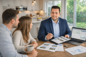 Real estate consultation in modern kitchen